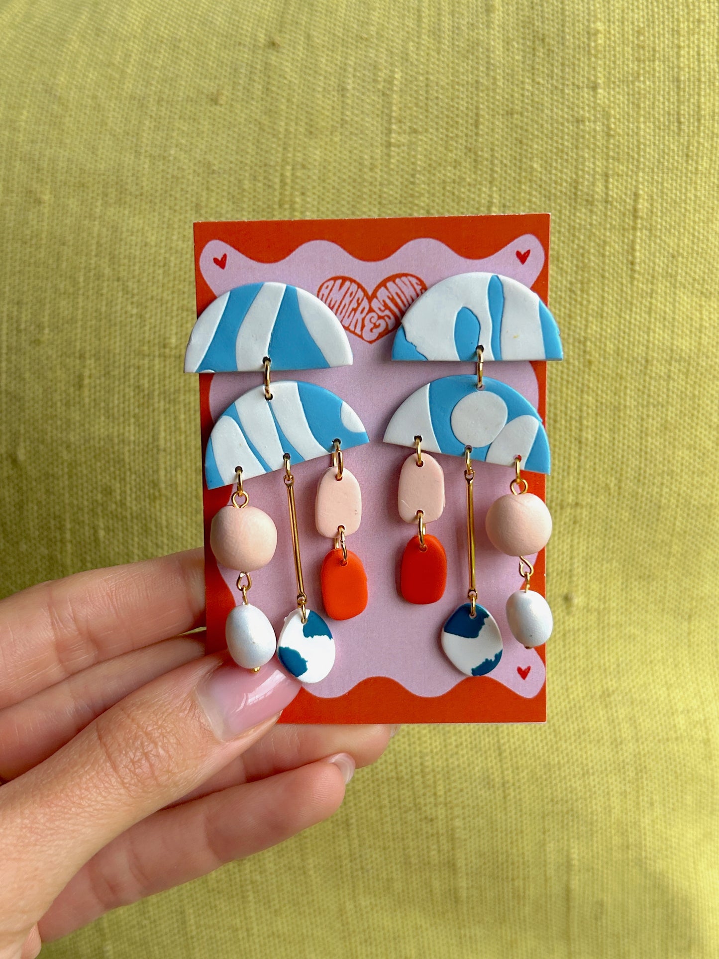 Pearl Abstract Coral and Blue Earring