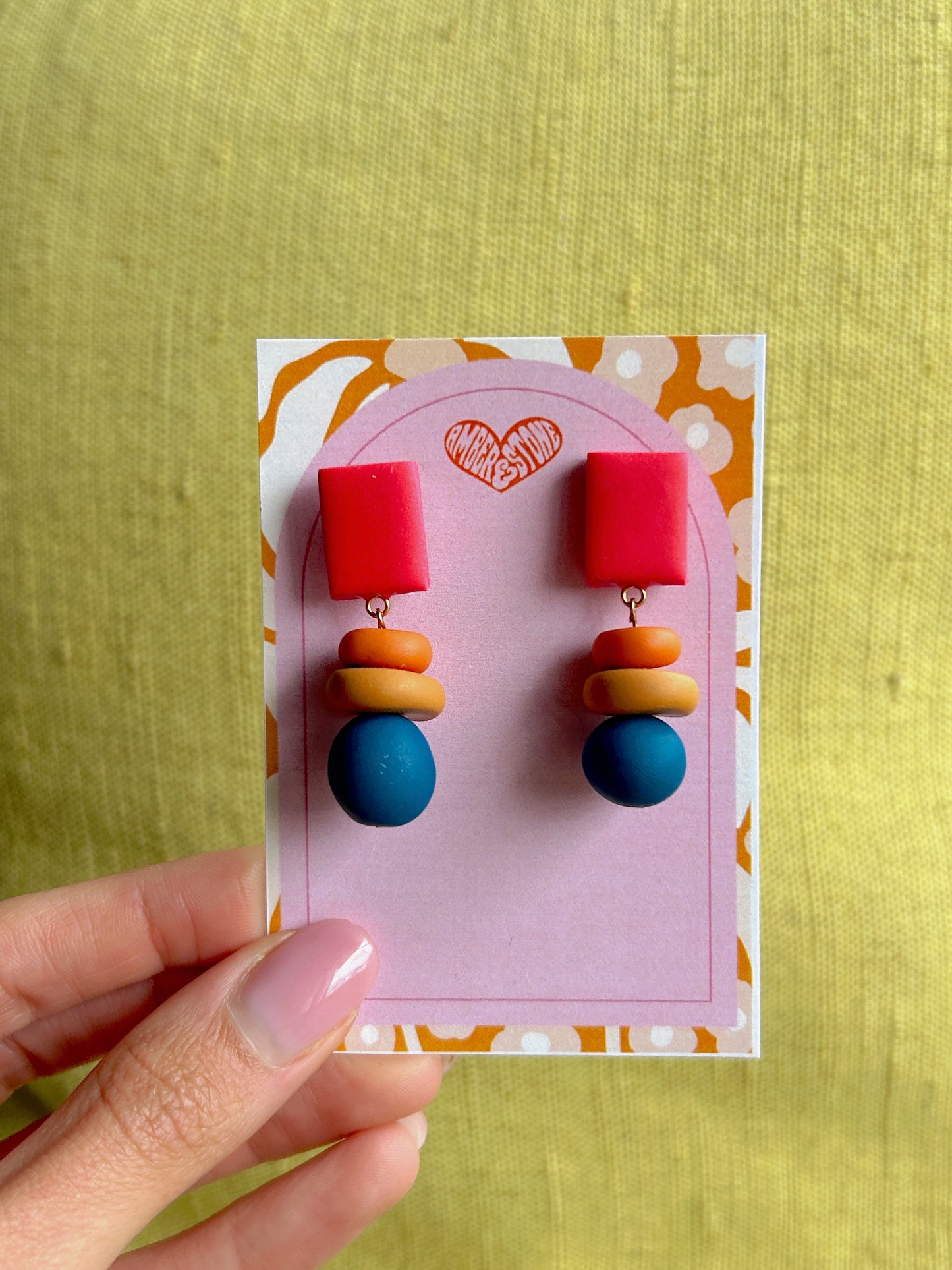Pink Teal Color Block Earring