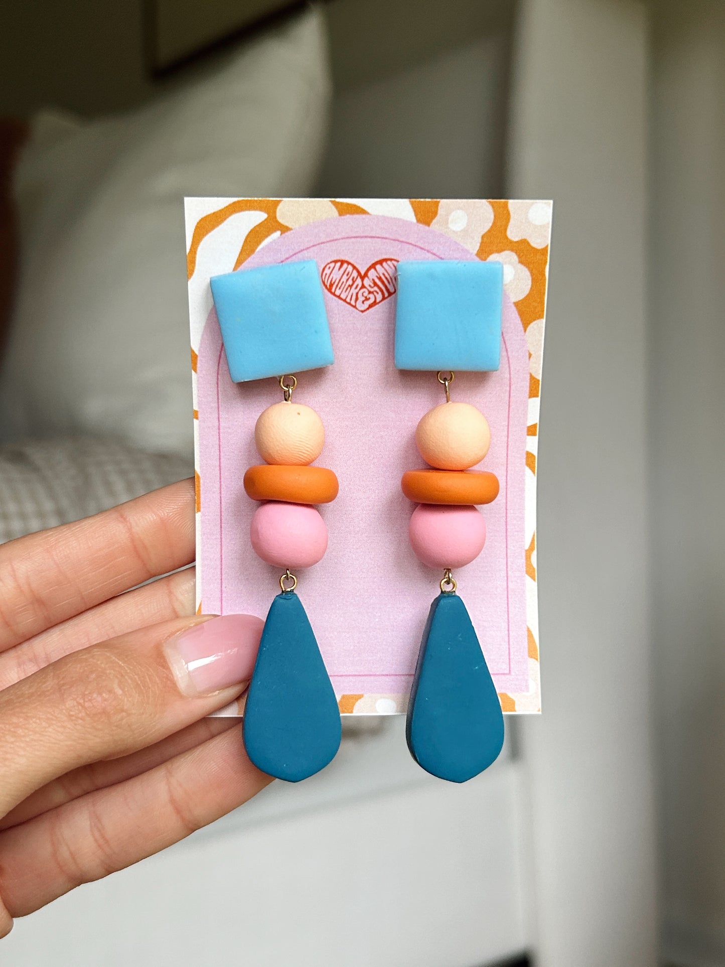 Orange Pink Color Block Bead Earring