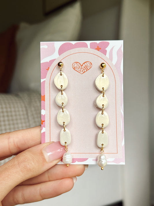 Ball Post Long Organic Pearlescent Earring