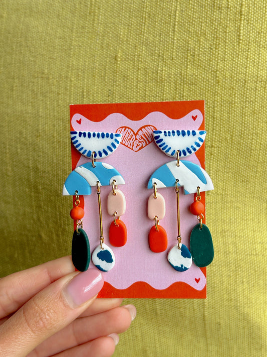 Abstract Coral and Blue Earring