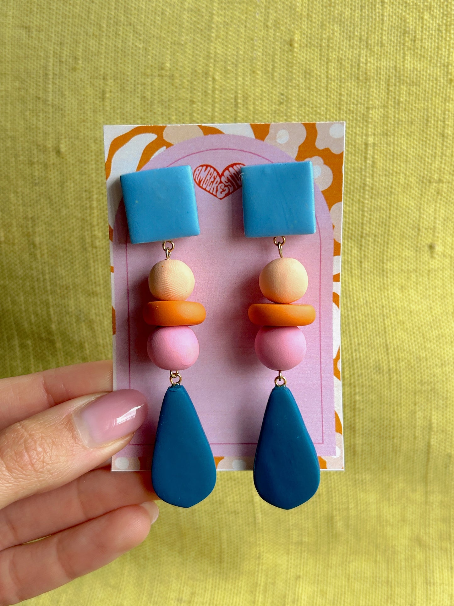 Orange Pink Color Block Bead Earring