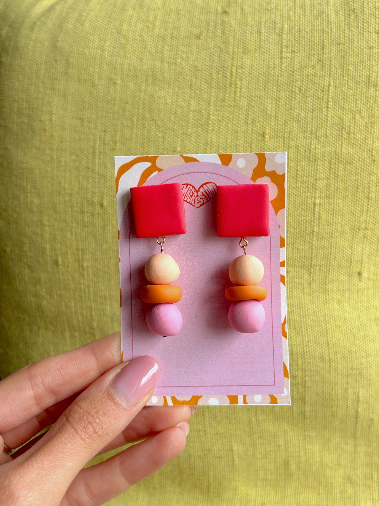 Pink Creamsicle Color Block Earring