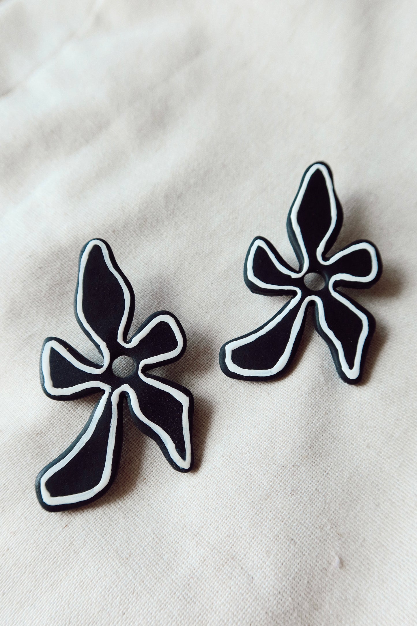 Large Organic Floral Stud (Black)