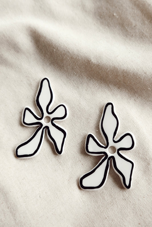 Large Organic Floral Stud (White)